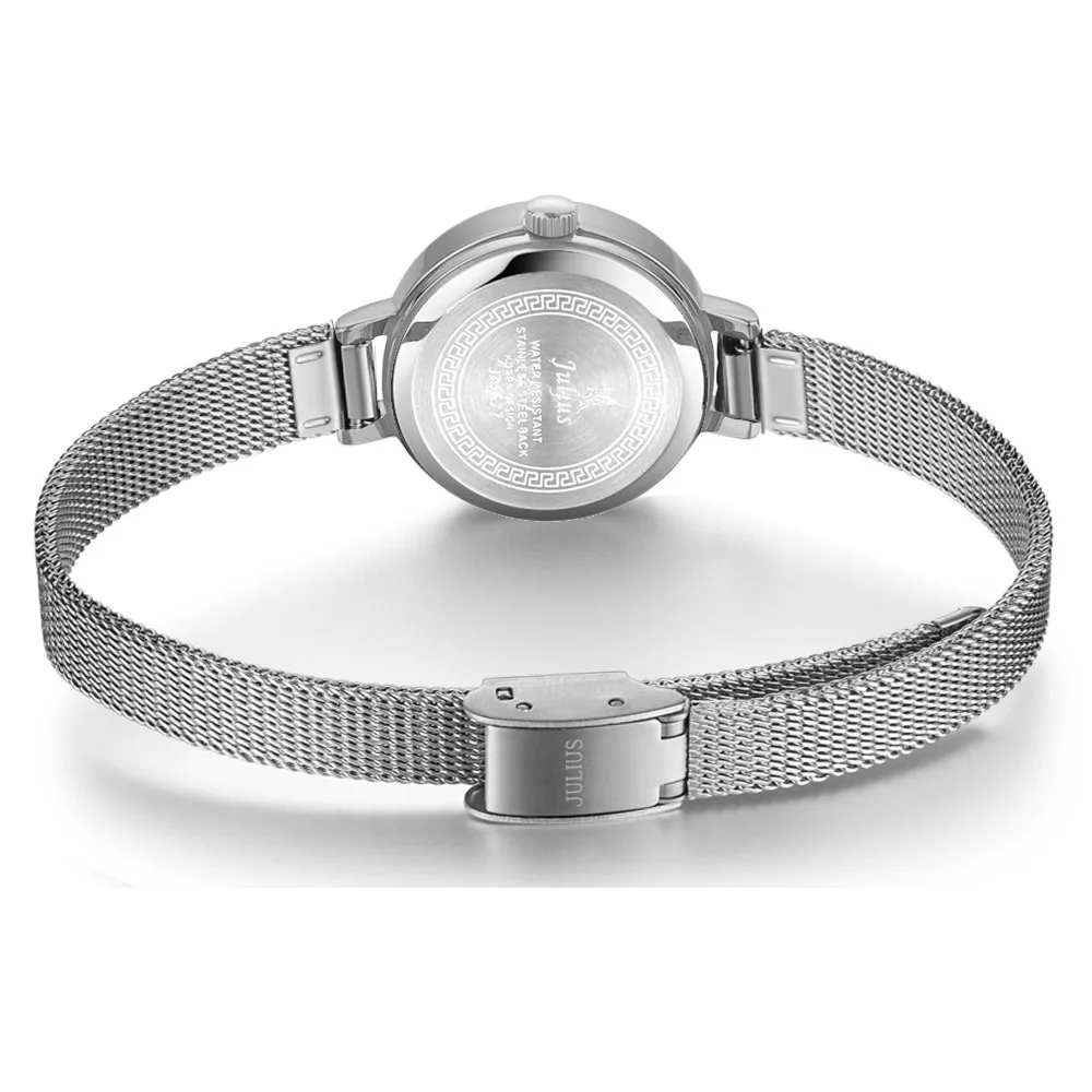 Small Julius Lady Women's Watch Bling Rhinestones Japan Quartz Fashion Hours Steel Chain Mini Bracelet Girl's Clock Gift No Box