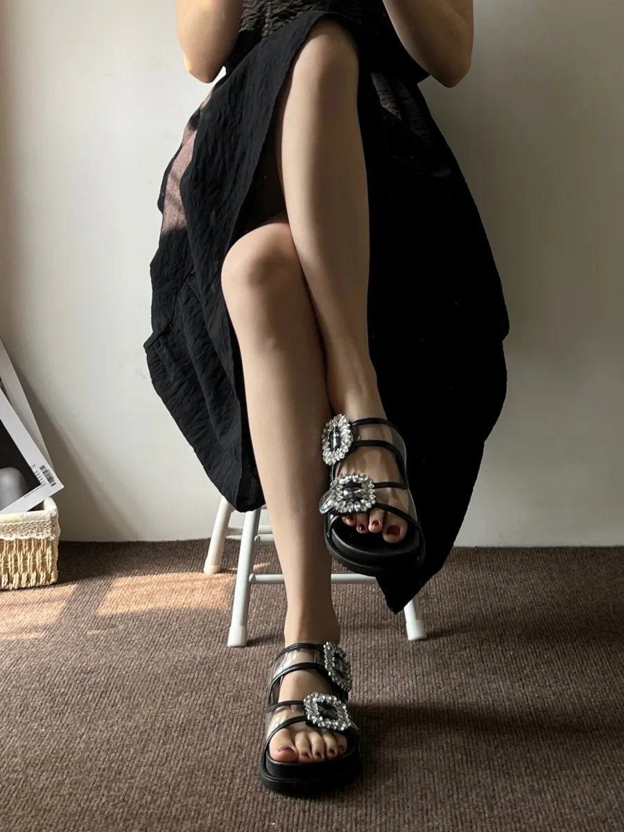House Slippers Platform Fur Shoes Glitter Slides Beige Heeled Sandals Slipers Women Med Plush Jelly Soft Flat Black 2024 Casual