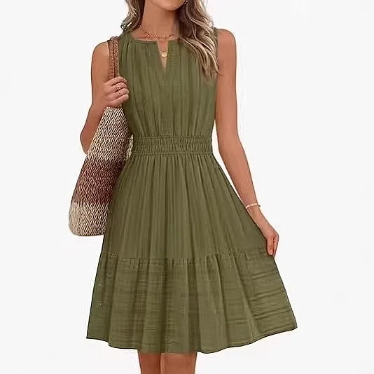 Spring Summer Women's Sleevele - Linen Dress Wrap ulasan dan harga