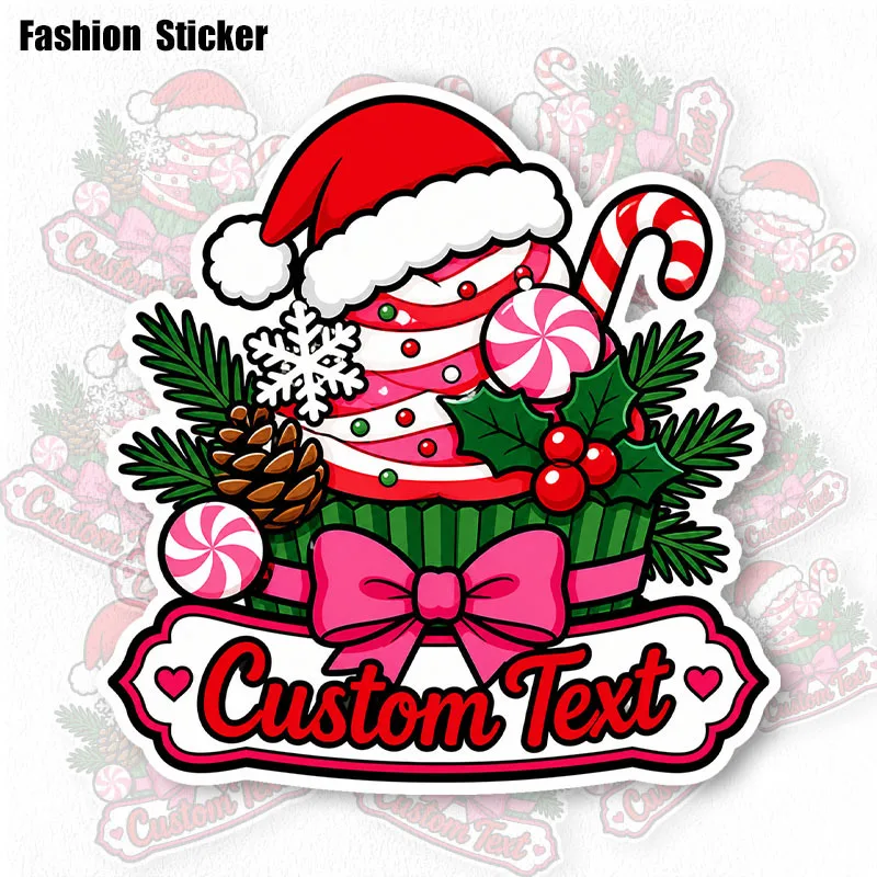 5.5in Christmas Cupcake Candy Pinecone Vinyl Sticker, Waterproof Custom Decal for Car Motorcycle Laptop Water Bottle Tumbler