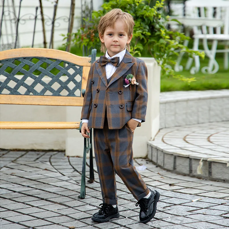 Trajes de estilo británico para niños, trajes de hermano familiar a cuadros, guapo, uniforme escolar para niños de 1 a 12 años, disfraz de anfitrión