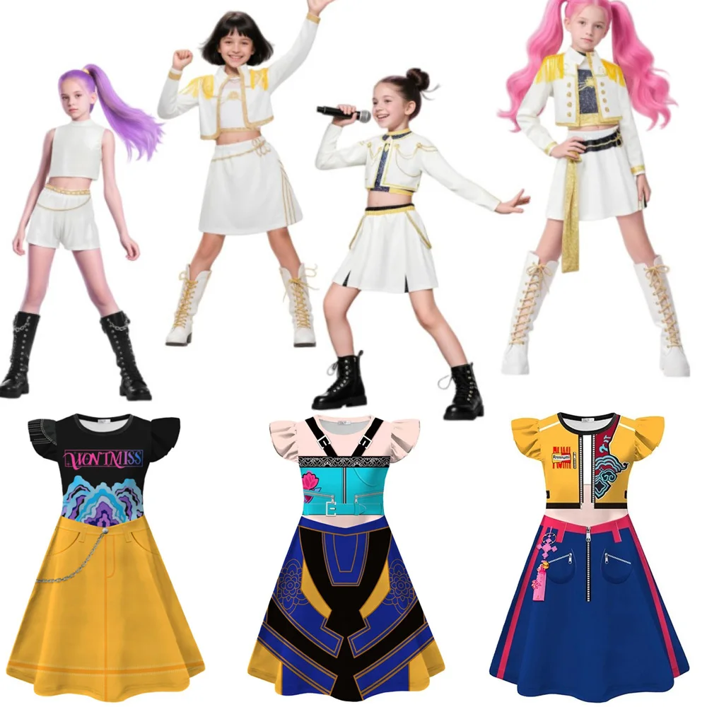 

TV KPop Demon Hunters Rumi Cosplay Costume Mira 3D Print Rap Singer Uniform Girls Zoey Role Play Dress Halloween Carnival Party