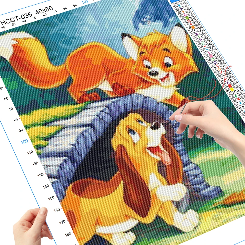 Disney New Arrivals Embroidery Fabric Dog White Canvas Cartoon Cross Stitch Fox Animal 11ct Kits Handmade Gift