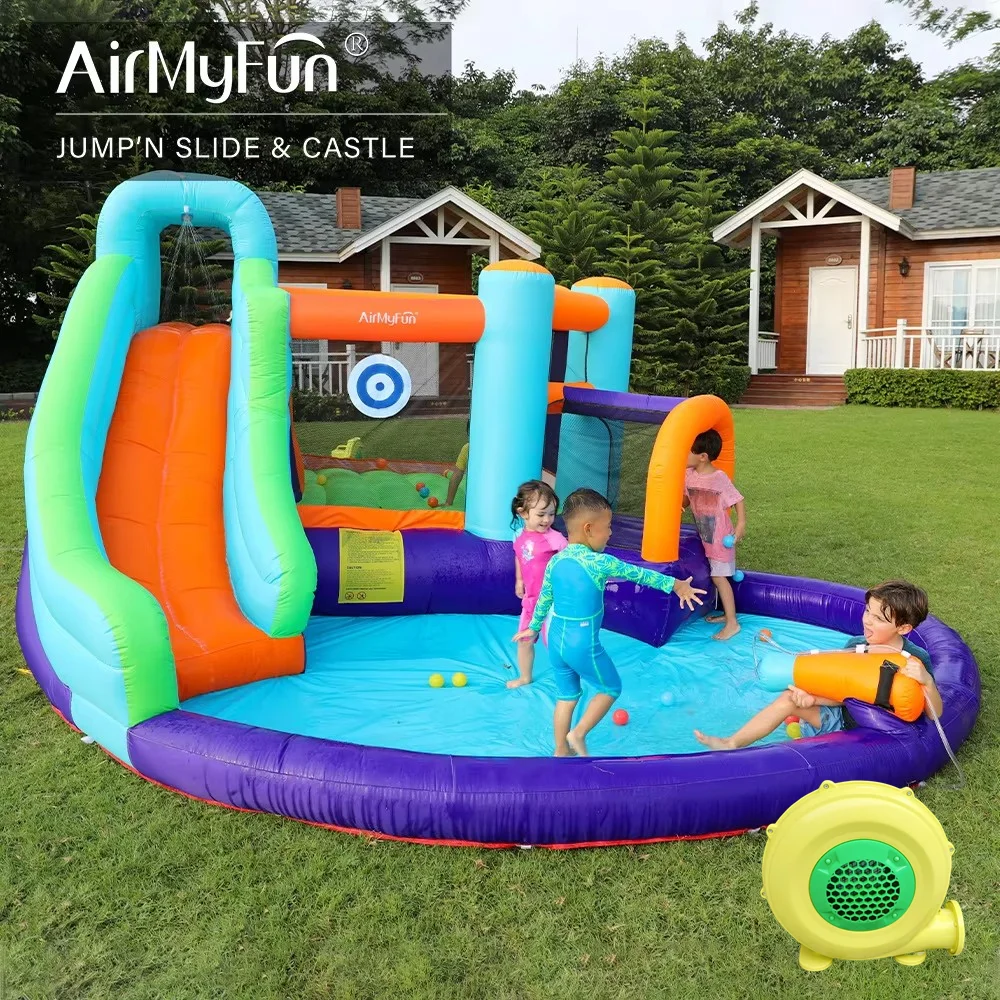 Airmyfun Hot Sale Small Inflatable Water Slide Kids Pool Backyard Water Slide With Blower And Water Gun