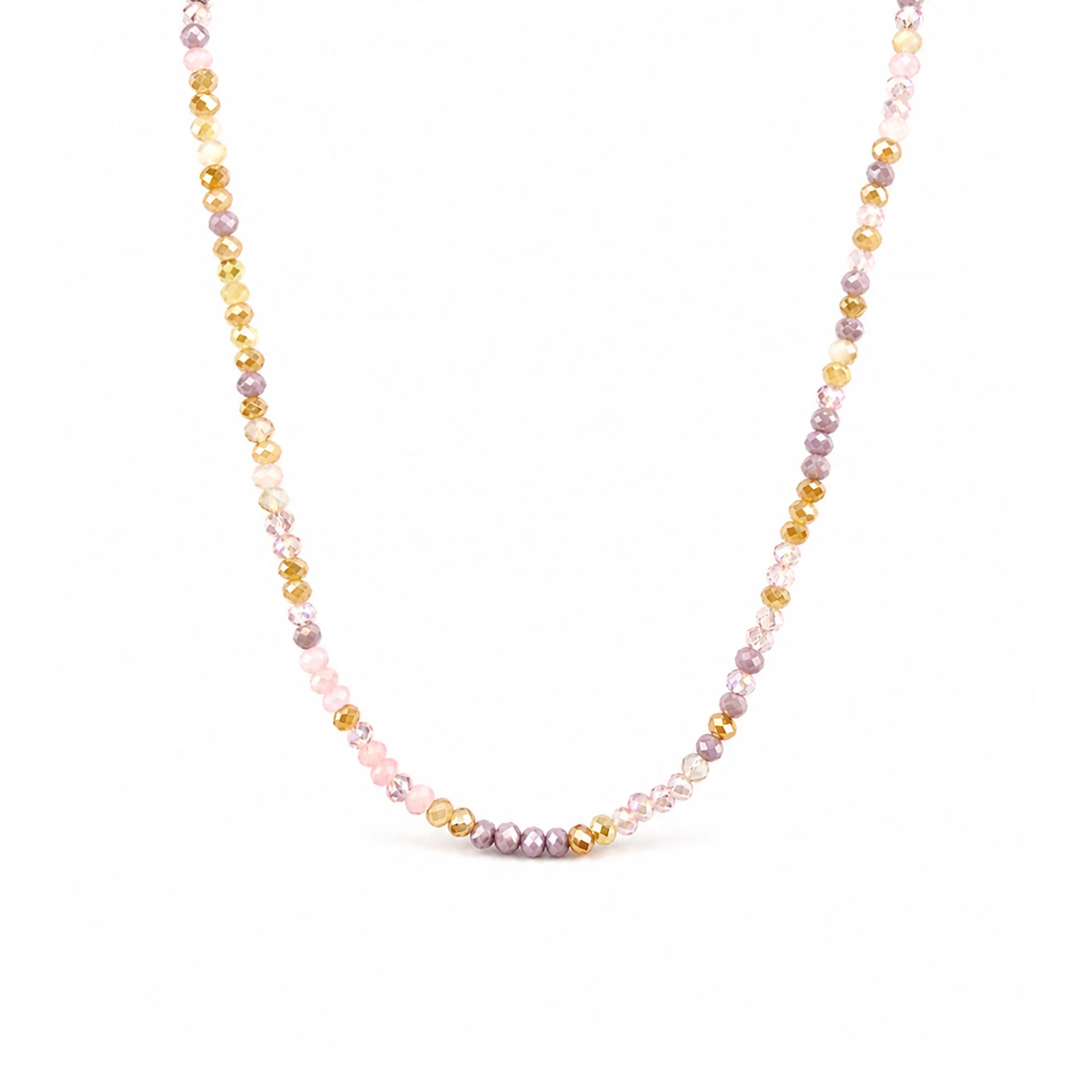 Macaron mixed-color cut glass bead necklace - Fresh colorful beaded collar chain - Unique accessory for various occasions