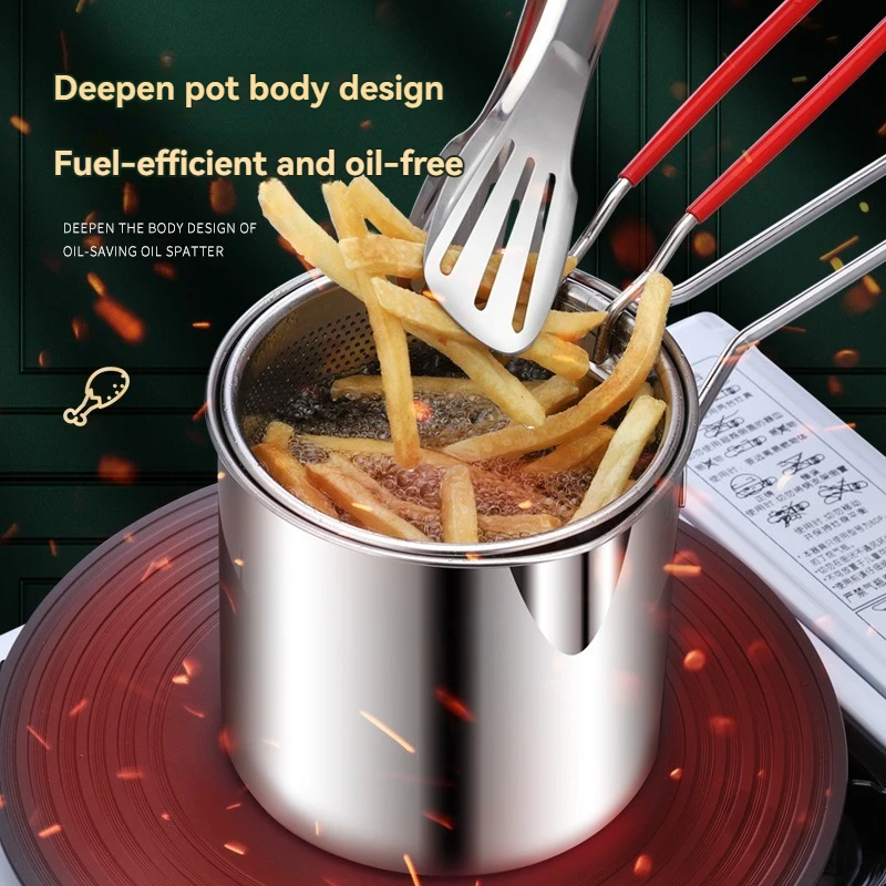 304 Stainless Steel Fryer with Strainer & Anti-Scald Handle, Ideal for Chips, Fish, Chicken, Easy to Clean