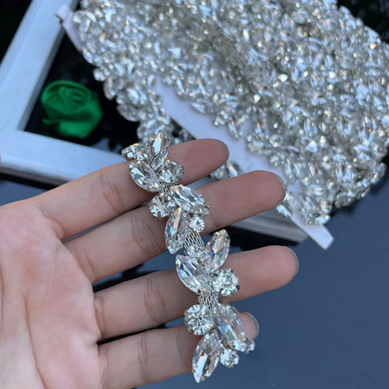 

1.8cm Crystal Rhinestone Chain for DIY Wedding Suits Dresses, Hand Sewn Bridal Formal Costume Trims Accessories Craft Supplies