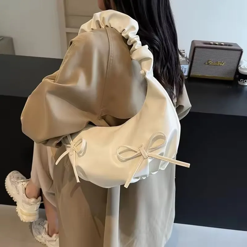 

Girls Sweet Pleated Bow Shoulder Hobo Bags Elegant Office Lady Cloud Underarm Bag Women Y2k Aesthetic Handbags