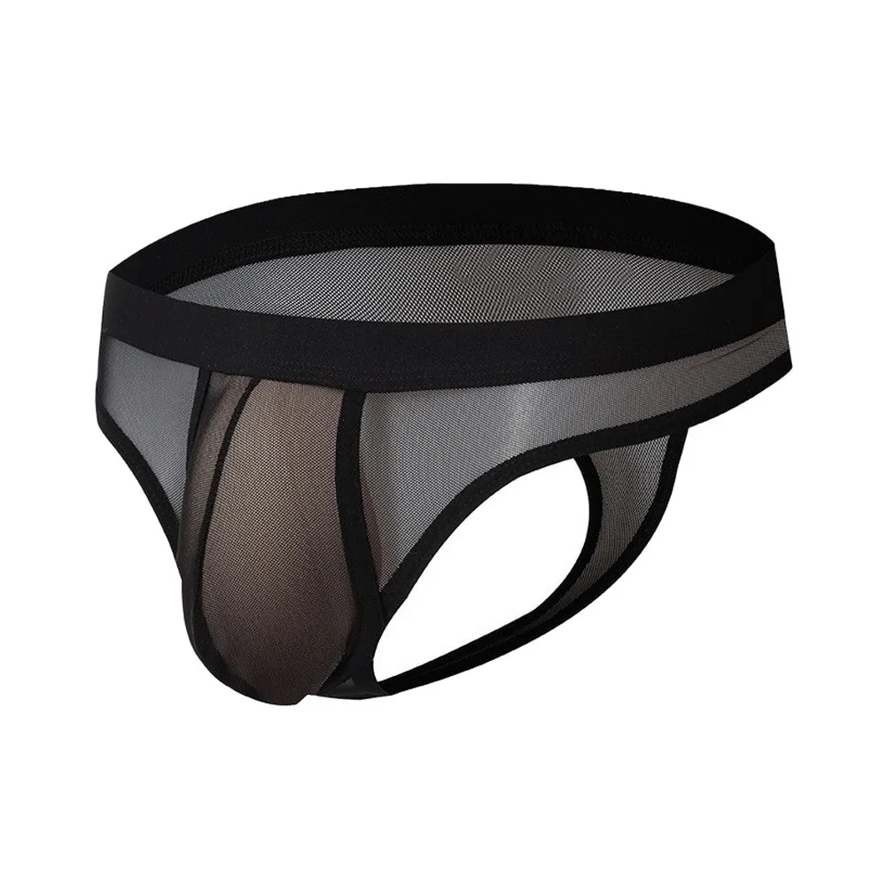 Men's Mesh G-String Thong Low Waist T-Back Underwear Breathable Pouch Jockstrap Solid Daily Wear S-XL