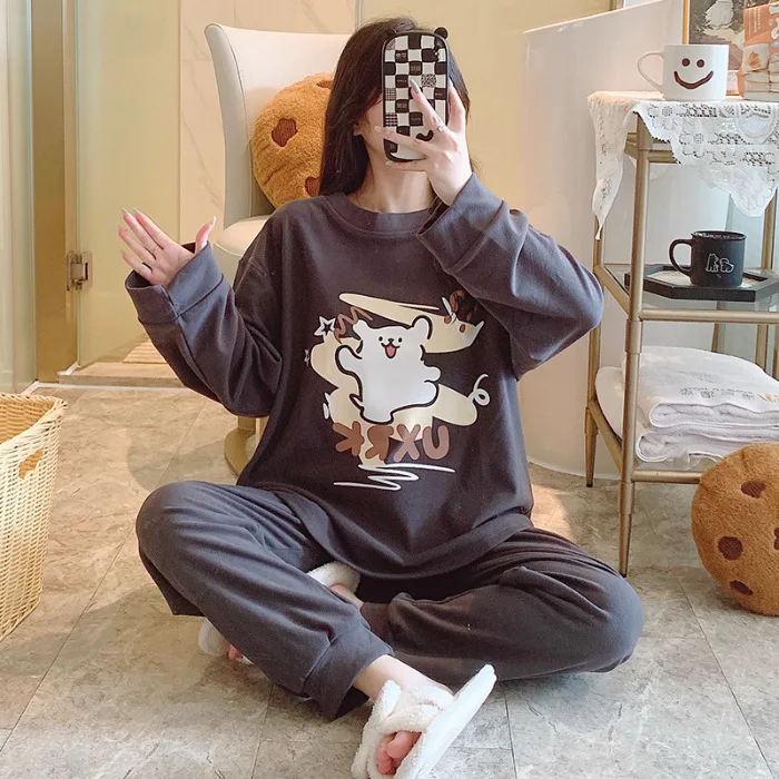 5XL Large Size Velvet Cartoon Pajamas Set Women's Autumn Winter Soft Comfort Sleepwear Long Sleeves Full Pants Warm Loungewear