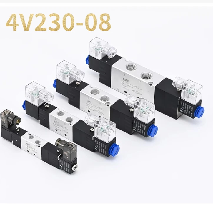 

4V230-08 5 Way 3 Position 1/4" Pneumatic Solenoid Valve DC12V DC24V AC110V AC220V With 4 6 8 10 12mm Fittings Connector