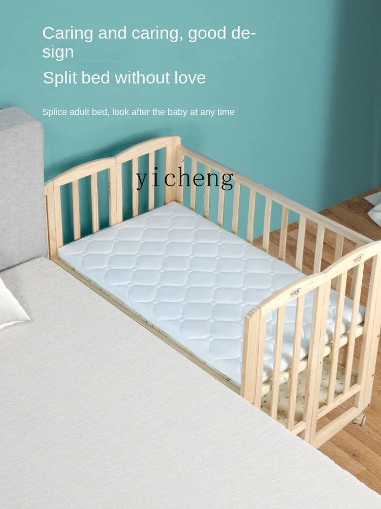 Culla Tqh culla per bambini in legno massello senza vernice pieghevole scrivania multifunzionale letto con cuciture portatili