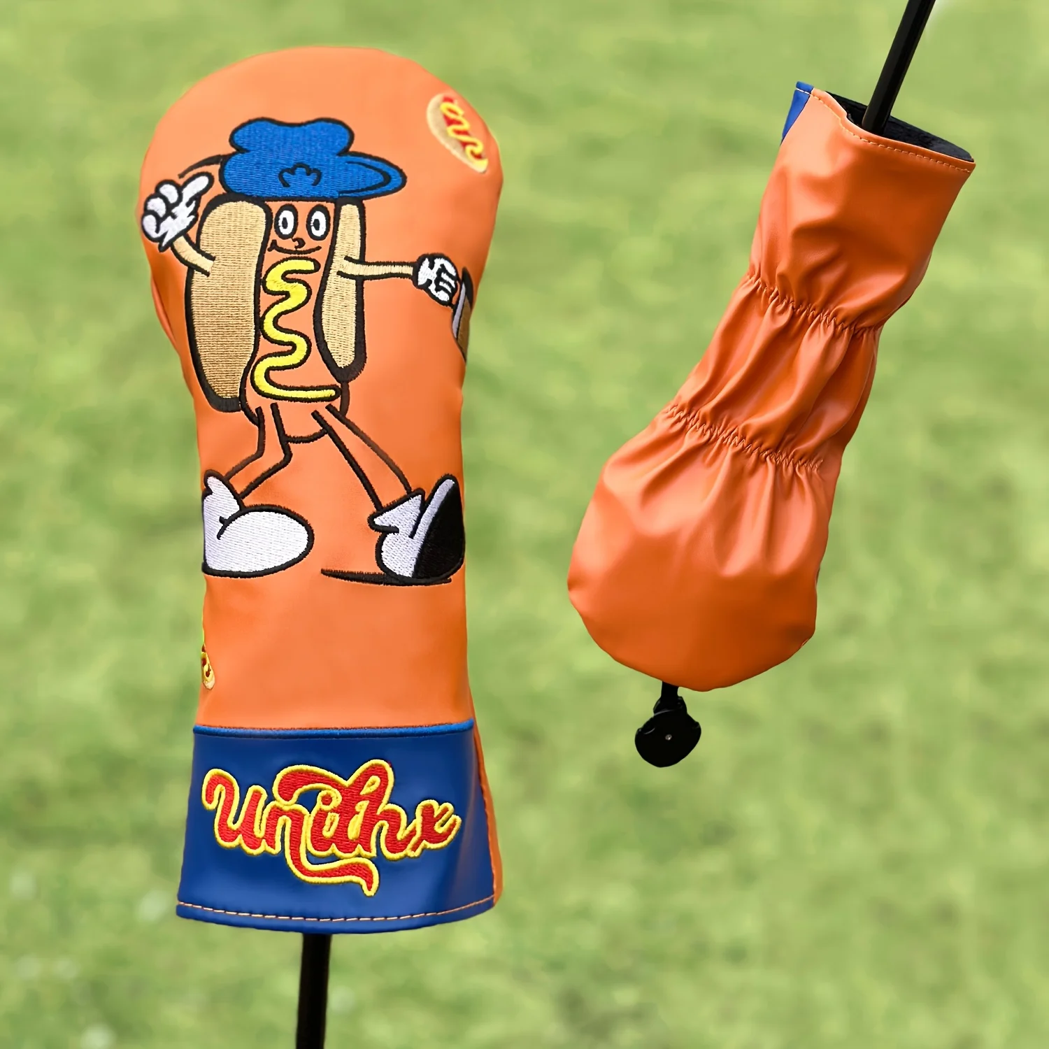 1pc/4pcs Hot Dog Golf Club Head Cover|Orange Protective Cover for Driver, Fairway, Hybrid - Durable Sports Accessory for Golfers view 3