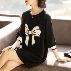 Bow Embroidery Loose Hoodies Spring Autumn New Long Sleeve Solid Plus Size Vintage Pullovers Top Casual Fashion Women Clothing