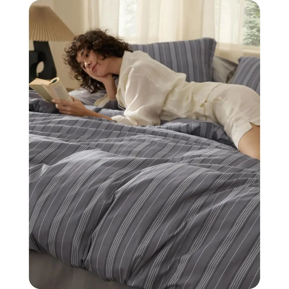 

Striped Duvet Cover King Size, 100% Washed Cotton eWoven Duvet Cover Linen Like Textured, Classic Striped Enhances Bedroom Comor
