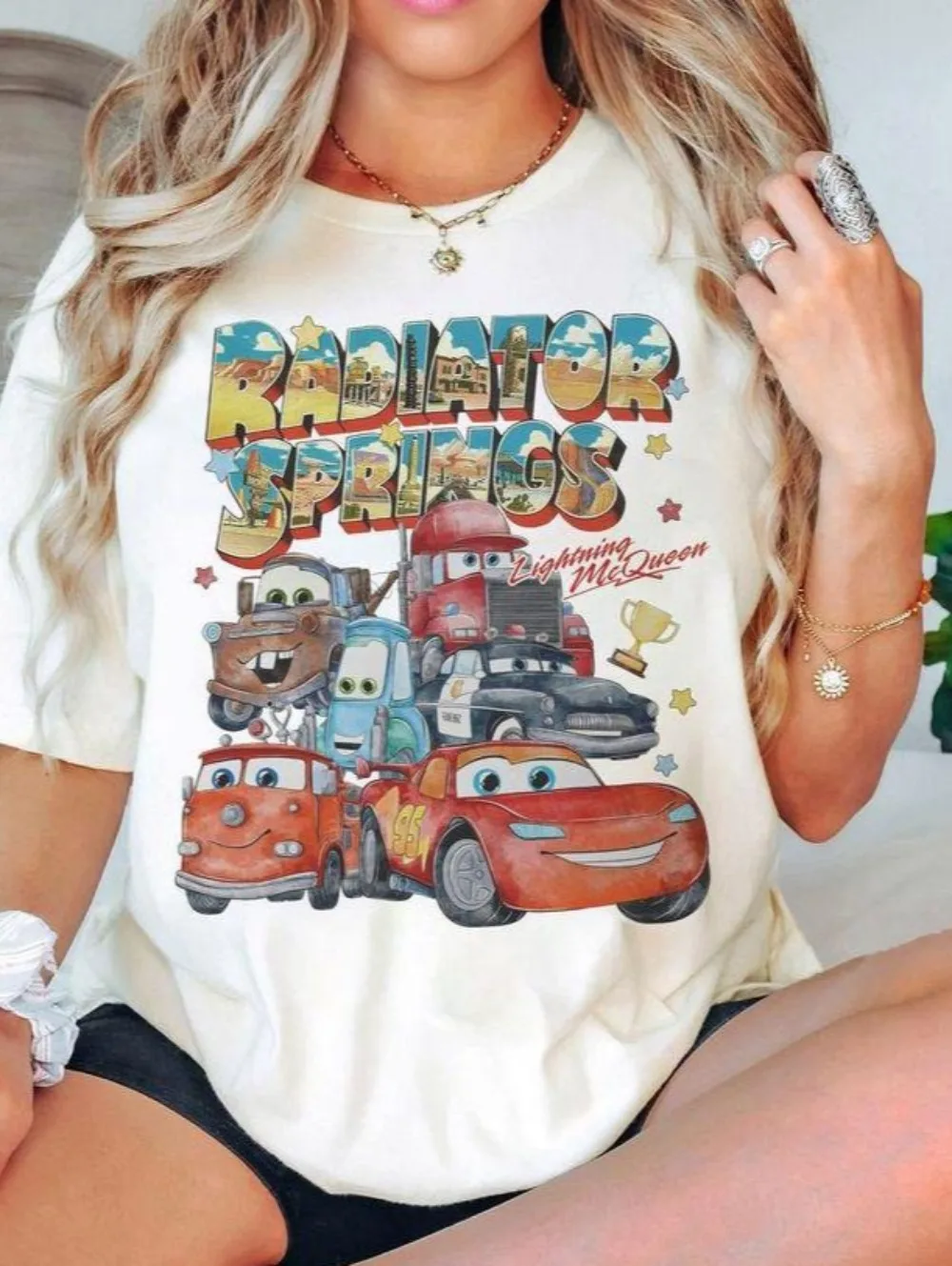

2025 Summer Retro Comfort Color Heat Sink Spring Car Movie Shirt Lightning McQueen Shirt Car Movie Shirt Family Travel Shirt