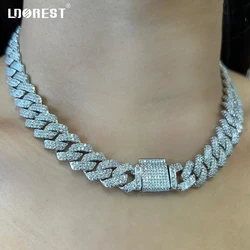 Silver Color Iced Out AAA Rhinestones Prong Cuban Chain Necklace For Men Women Clustered Rhombus Cuban Link Chain Hiphop Jewelry