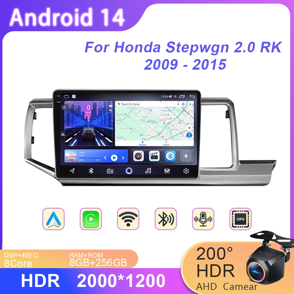 

Автомагнитола на Android 14 для Honda Stepwgn 2,0 RK 2009-2015, мультимедийный видеопроигрыватель с GPS-навигацией, 4G BT Carplay No 2din