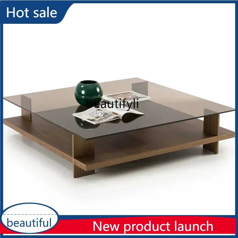 

A507 Скандинавский ретро журнальный столик из цельного дерева, средневековый стеклянный чайный столик, бытовой светильник, роскошный квадратный чайный столик