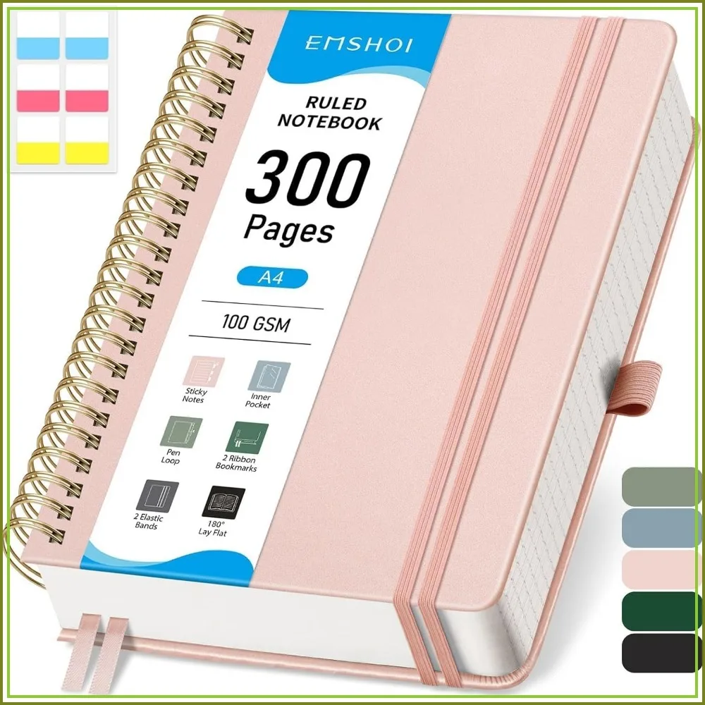 A4 Hardcover Notebook 300 Numbered Pages 100 GSM College Ruled Rose Gold