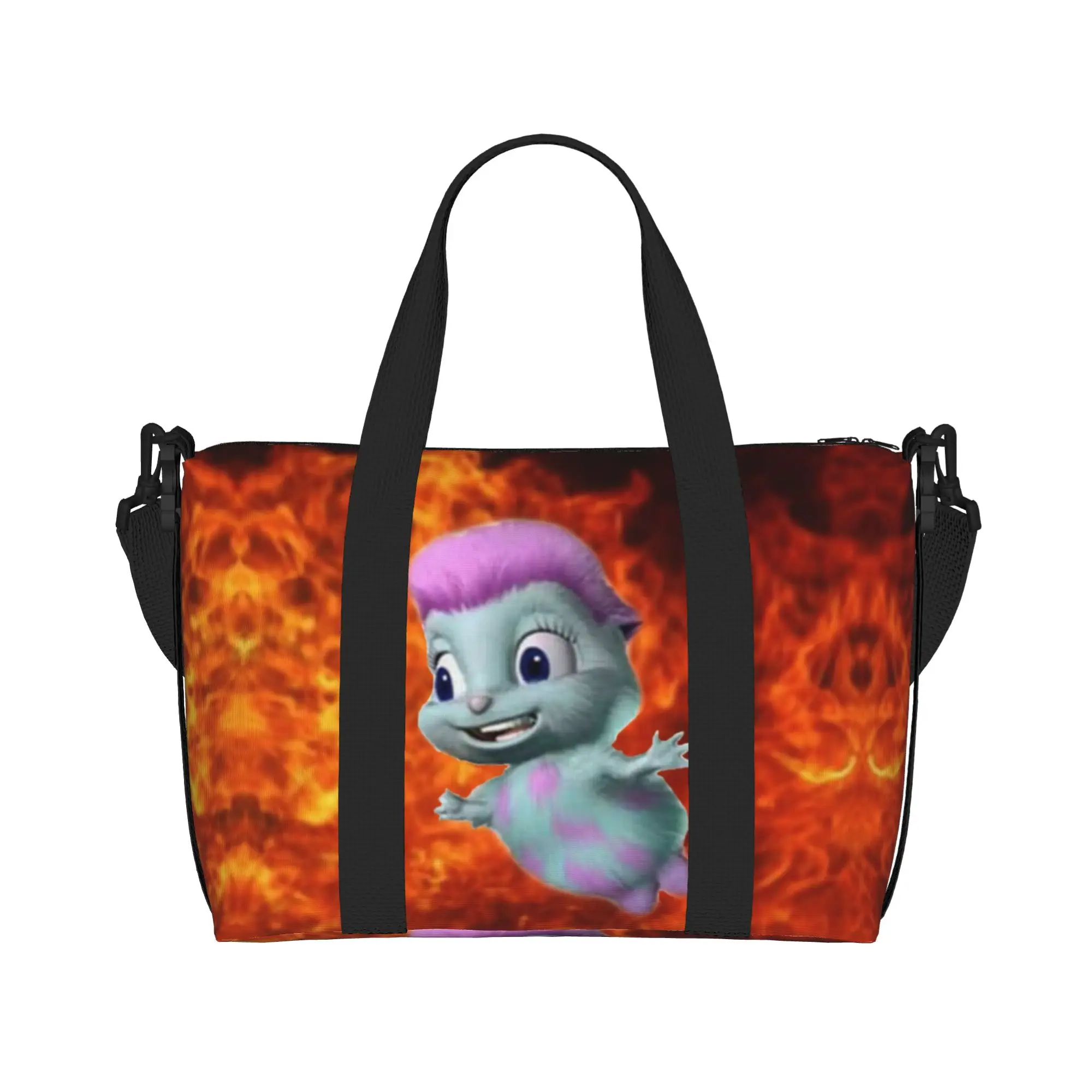 Custom Bibble In Fire Beach Tote Bag Women Funny Cartoon Large Compartment Beach Gym Travel Bags