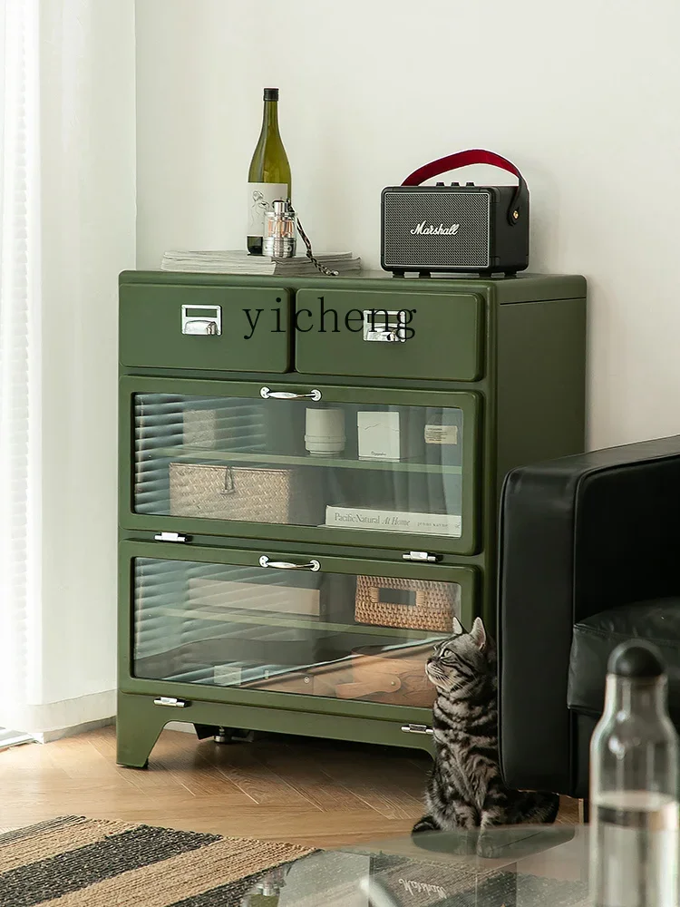 ZZc Vintage Metal Chest of Drawers Iron Locker Home Living Room Drawer Storage Display Cabinet Made of Glass