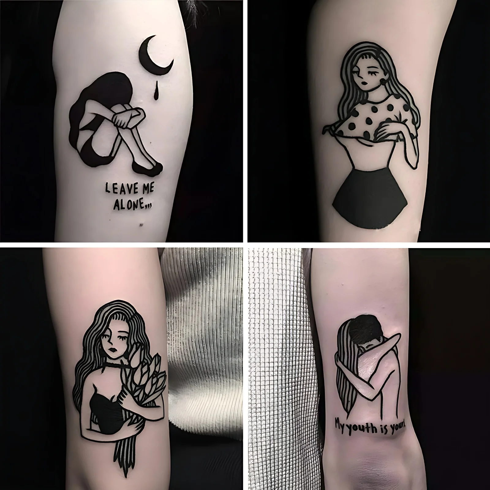 100pcs/set Couples Dark Black Tattoo Sticker for Women Men Hand Neck Body Sexy Girls Boys Temporary Tattoos tatouage temporaire