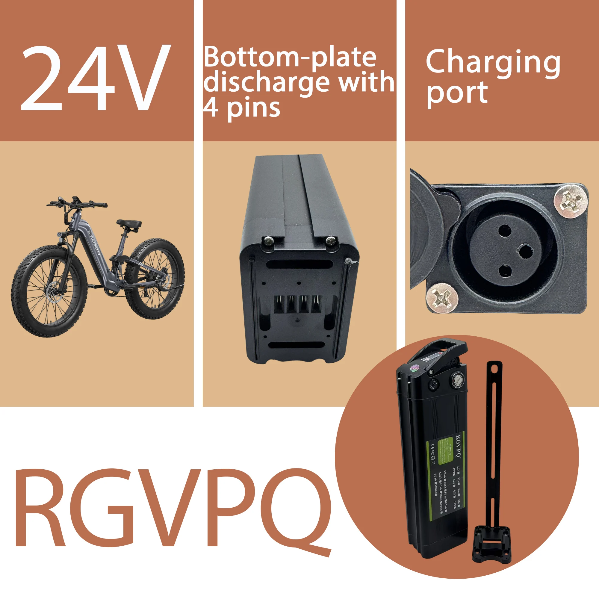 

Black Silver Fish 390, bottom discharge four pin, 18650 lithium-ion battery, 24V 20AH-80AH applied to power assisted bicycles