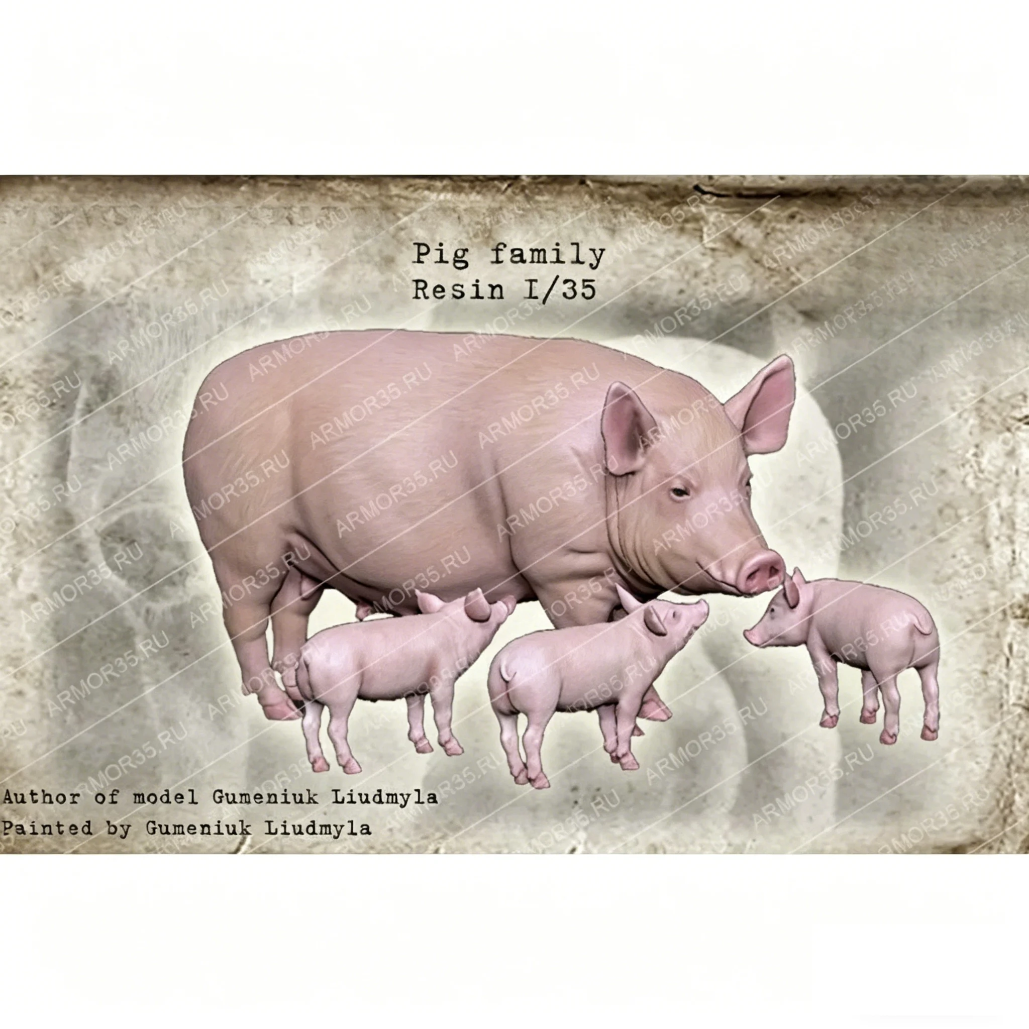 

1/35 resin soldier model GK pig and baby pig Unassembled and unpainted DIY kit 1103