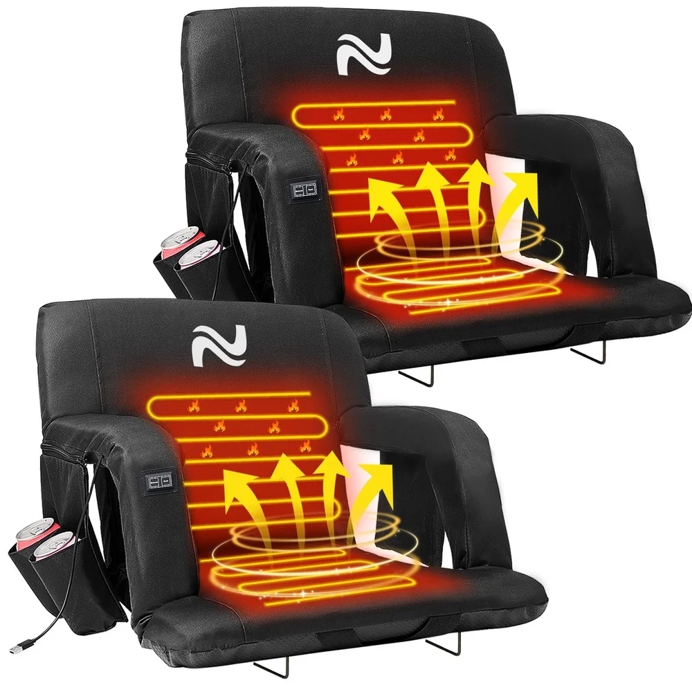 Dual Side Heated Stadium Seats for Bleachers with Back Support 3 Levels Heating Bleacher Chairs with Back and Cushion Portable