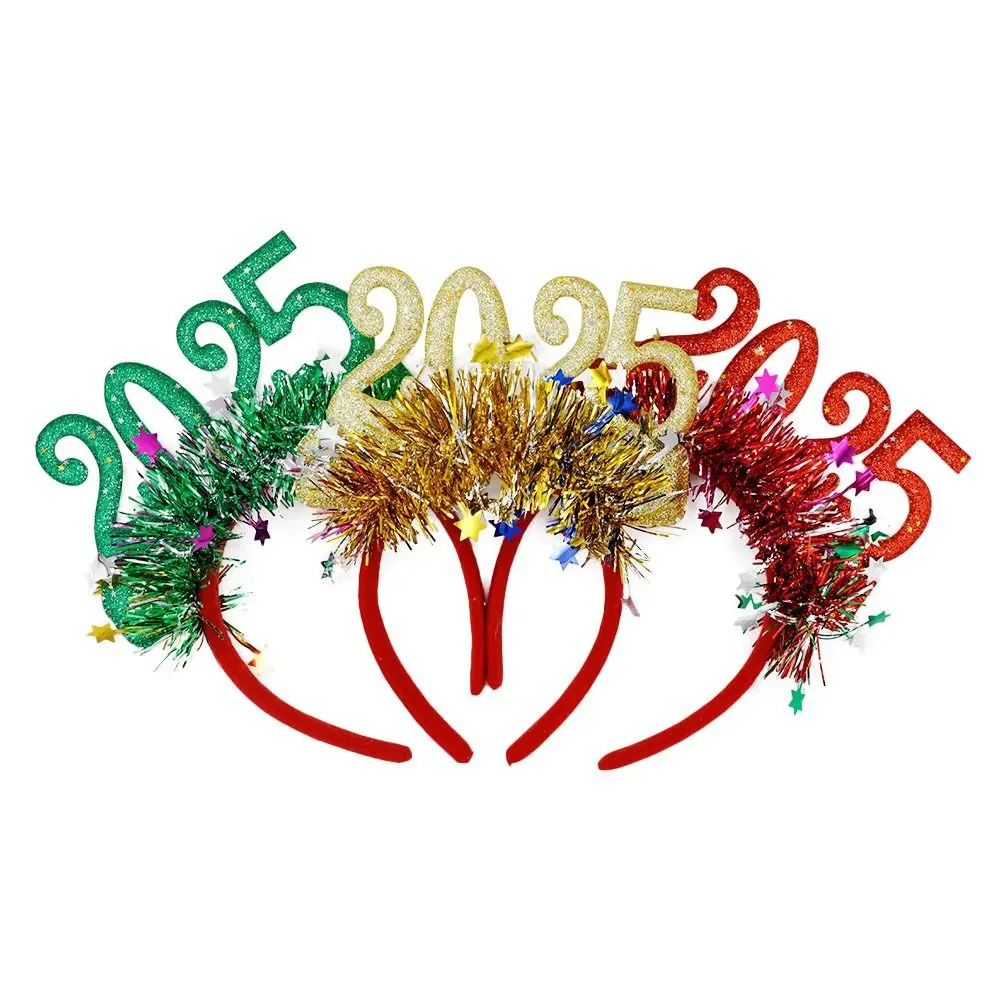 

Sequin 2025 Happy New Year Headband Plastic Letter Christmas Headpiece Photographic Headwear Decorative Glasses