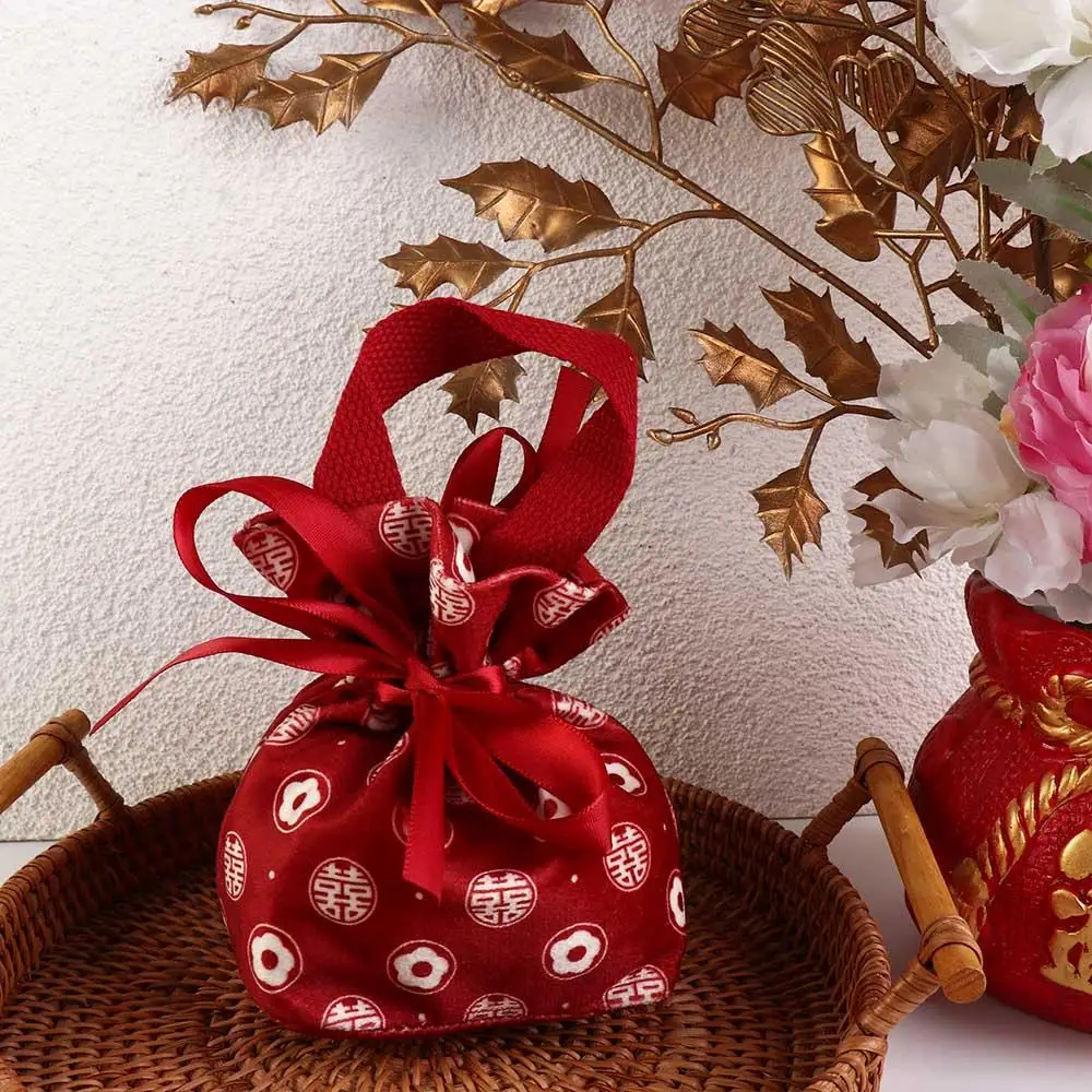 Floral Canvas Drawstring Bag Letter Large Capacity Small Flower Wrist Bag Jewerly Packing Bag Storage Bag Bowknot Handbag