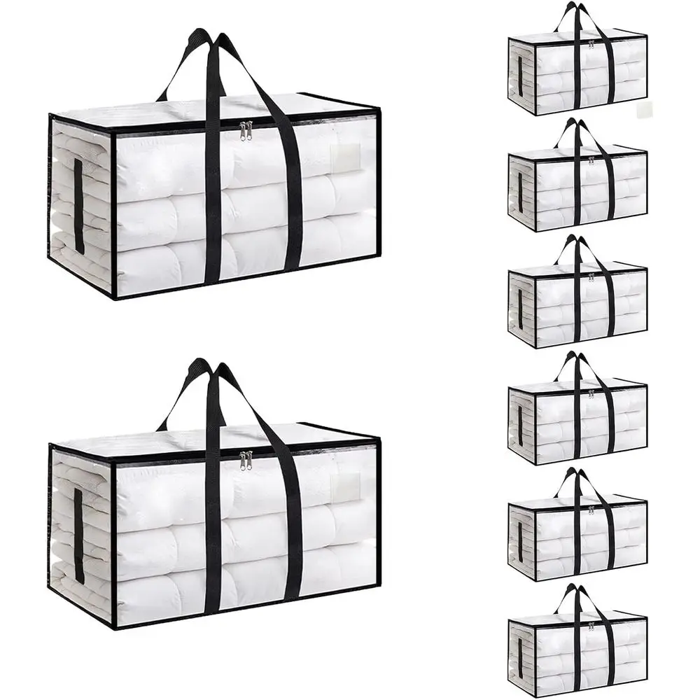 8 Pack - Extra Large Heavy Duty Moving Bags - Waterproof Storage Totes with Handles & Zippers, Foldable or College Dorm, Storage