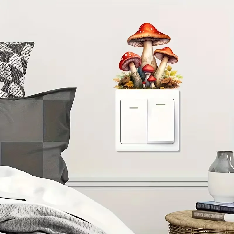 1 piece of vibrant mushroom and leaf design self-adhesive light switch sticker - easy to apply, perfect for home decoration