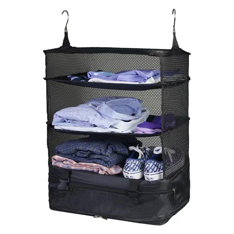 

Travel Storage Bag Hook Hanging 2 Hook 4 Layers Organizer Portable Home Wardrobe Clothes Storage Rack Holder Suitcase Shelves