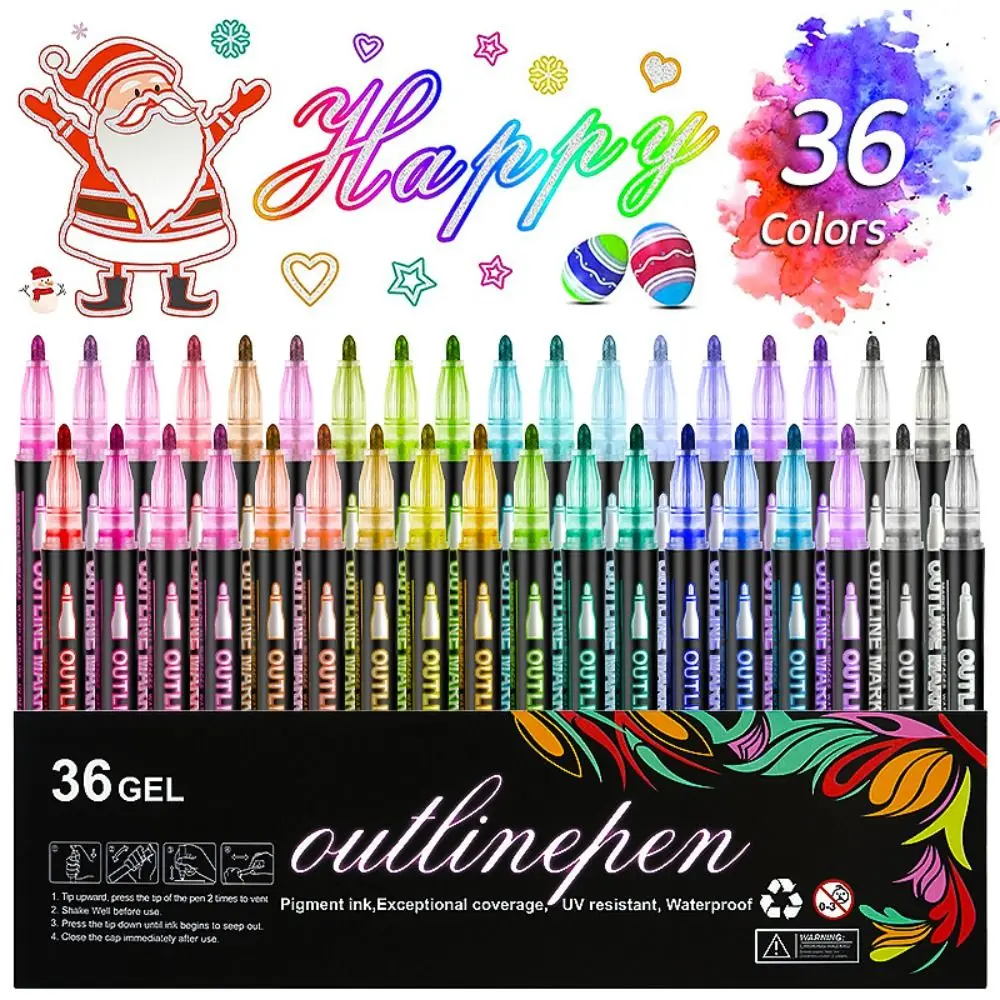 Hoge Kwaliteit Magische Contour Dubbele Lijn Pen 8/12/24/36/48 Kleuren Handgeschilderde Metallic Markers Diy Glitter Pen Kerst