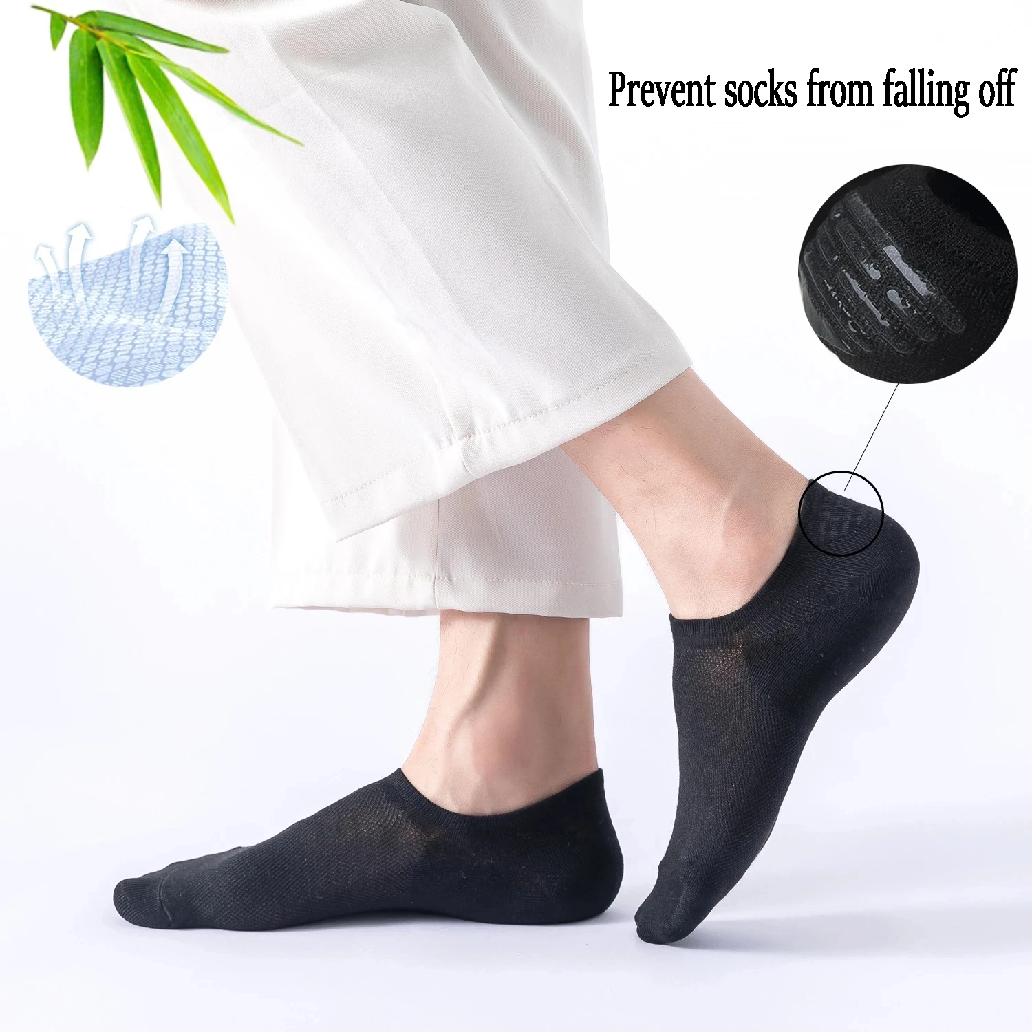 5/10 Paar Bambusfasersocken, Sommer, unsichtbare Socken, kurze Strümpfe, Netzsocken, atmungsaktive und lässige Bootssocken, Größe 37–44 – Detail 3