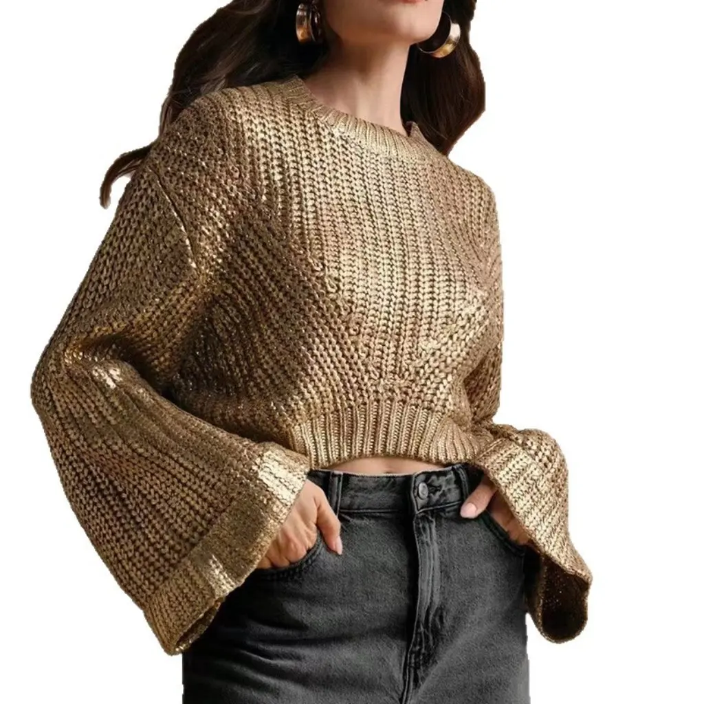 

Женский свитер чистого цвета с длинным рукавом и круглым вырезом с эффектом похудения, модный осенне-зимний свободный крой, удобный трикотаж