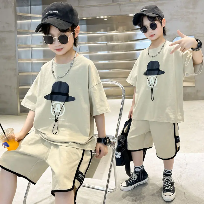 

Boys Summer Trend Suit Kids Short Sleeve T-shirt +shorts 2-Piece Suit Sports Casual Outfits for Teenage Boy Clothing Sets LE586