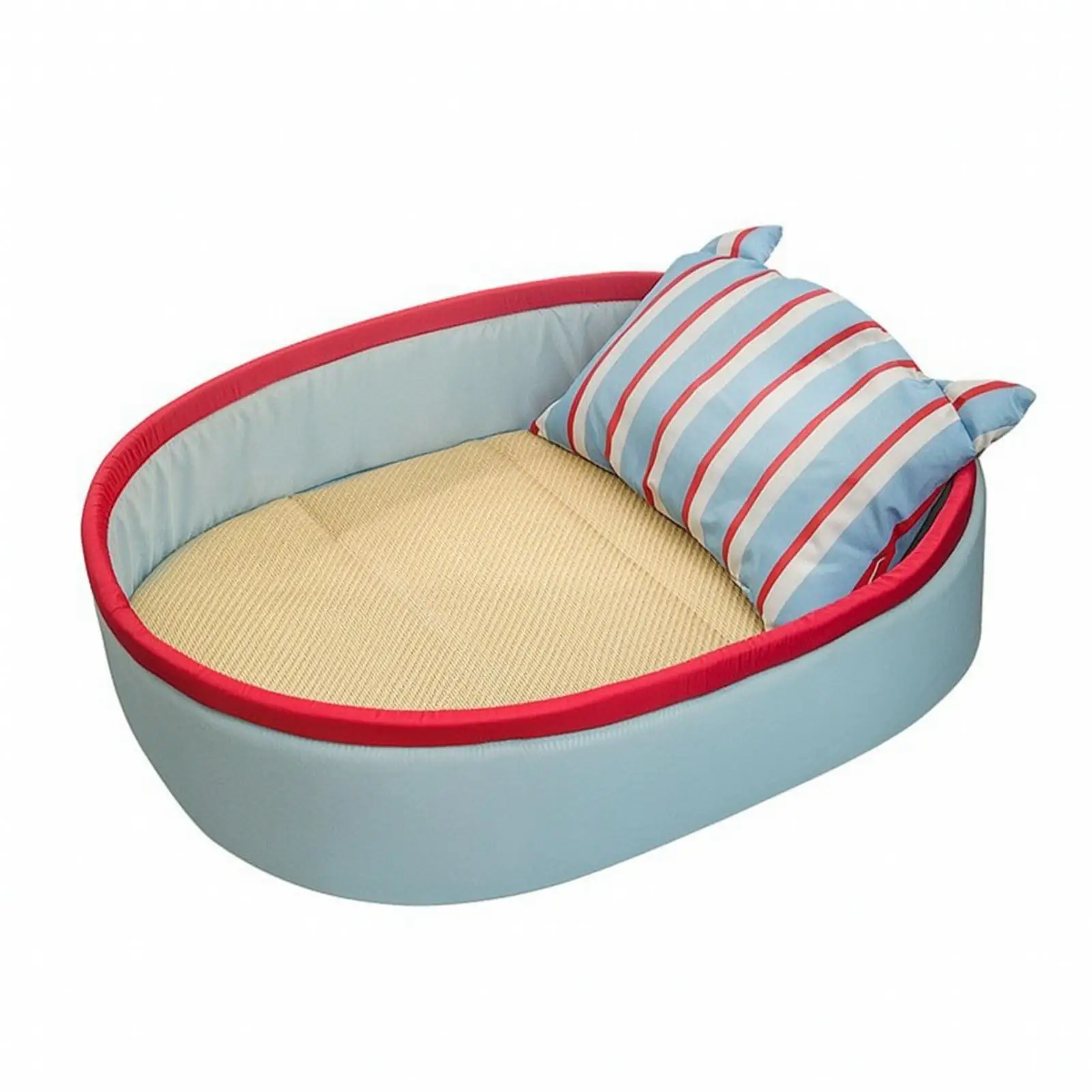 Cozy Oval Pet Bed for Large Dogs Raised Sides Comfortable Nap Space Rattan PP Cotton Washable Cushion for Indoor Pets