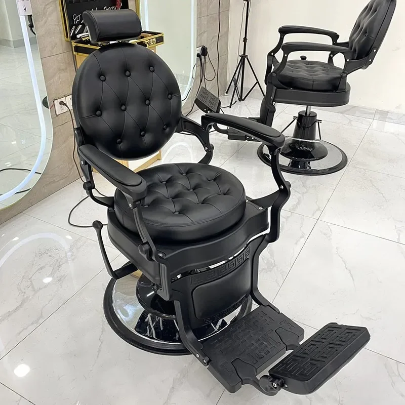 Golden Luxury Hydraulic Barber Chair Heavy-Duty Leather Silla de Barberia Professional for Hair Salon Modern Style