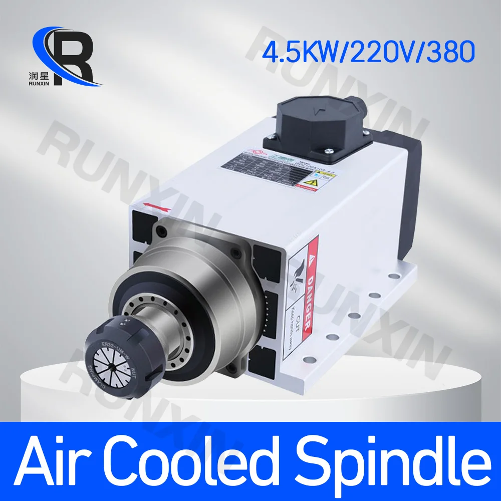 

RXTNC CNC Square Air Cooled Spindle Motor 4.5KW 220V 380V 9.5A ER32 24000rpm For CNC Milling Machine 3D Printer