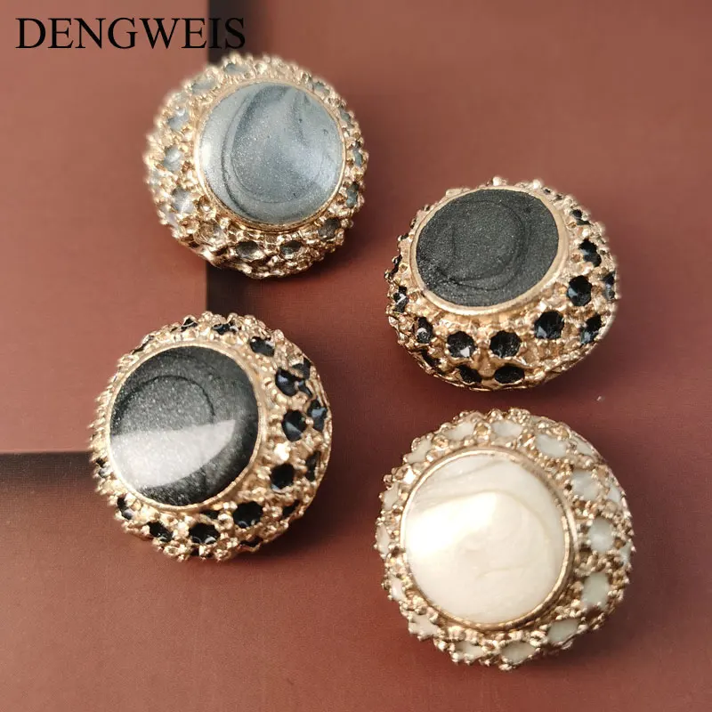 High Quality Fashion Luxury Metal Gold Buttons for Clothing Crown Pearl Ball Vintage Decorative Coat Sewing Accessories New 3pcs