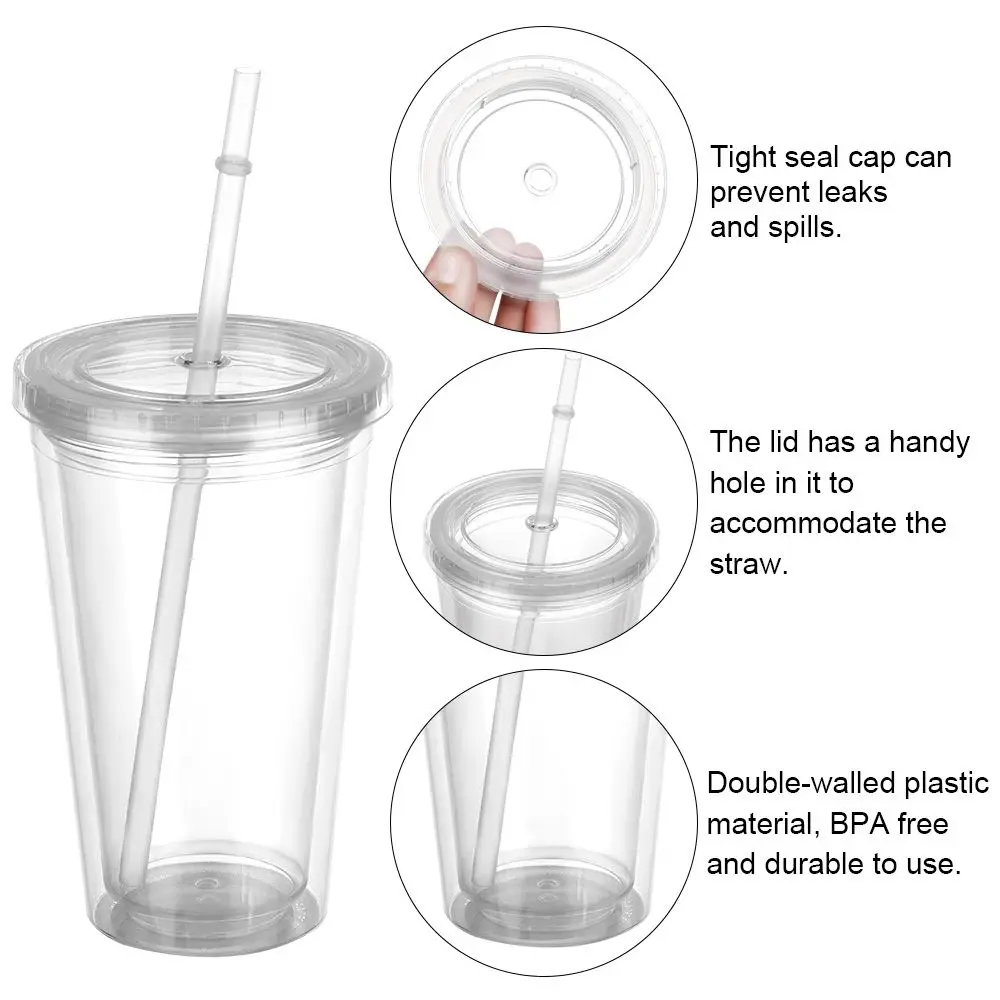 500ml Double-layer Plastic Portable Outdoor Reusable Drink Tea Milk Mug Water Bottle With Lid Straw Cup Drinking Cup