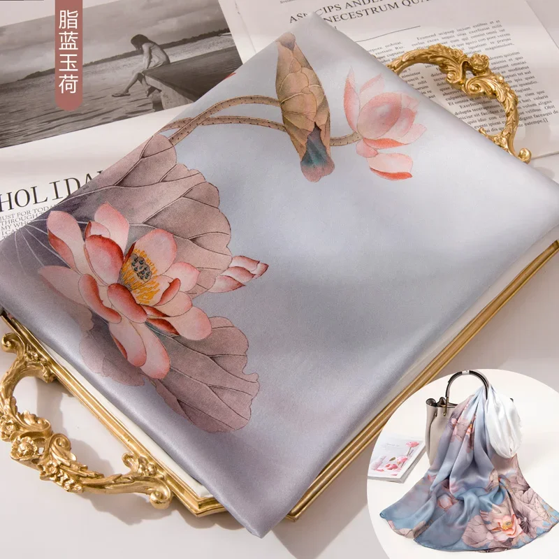 

Silk Scarf Women's Plant Flower Printing and Dyeing to Give Mom Birthday Gift Box High Sense Chinese Style Suitable SpringSummer