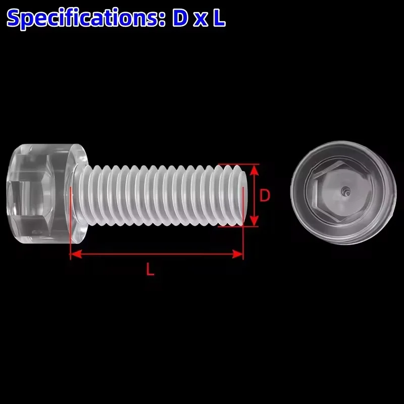 PC M3 ~ M10 Transparent Plastic Cup Socket Head Hex Screw Cylindrical Allen Key Head Insulated Acrylic Bolt Length 6~50 mm
