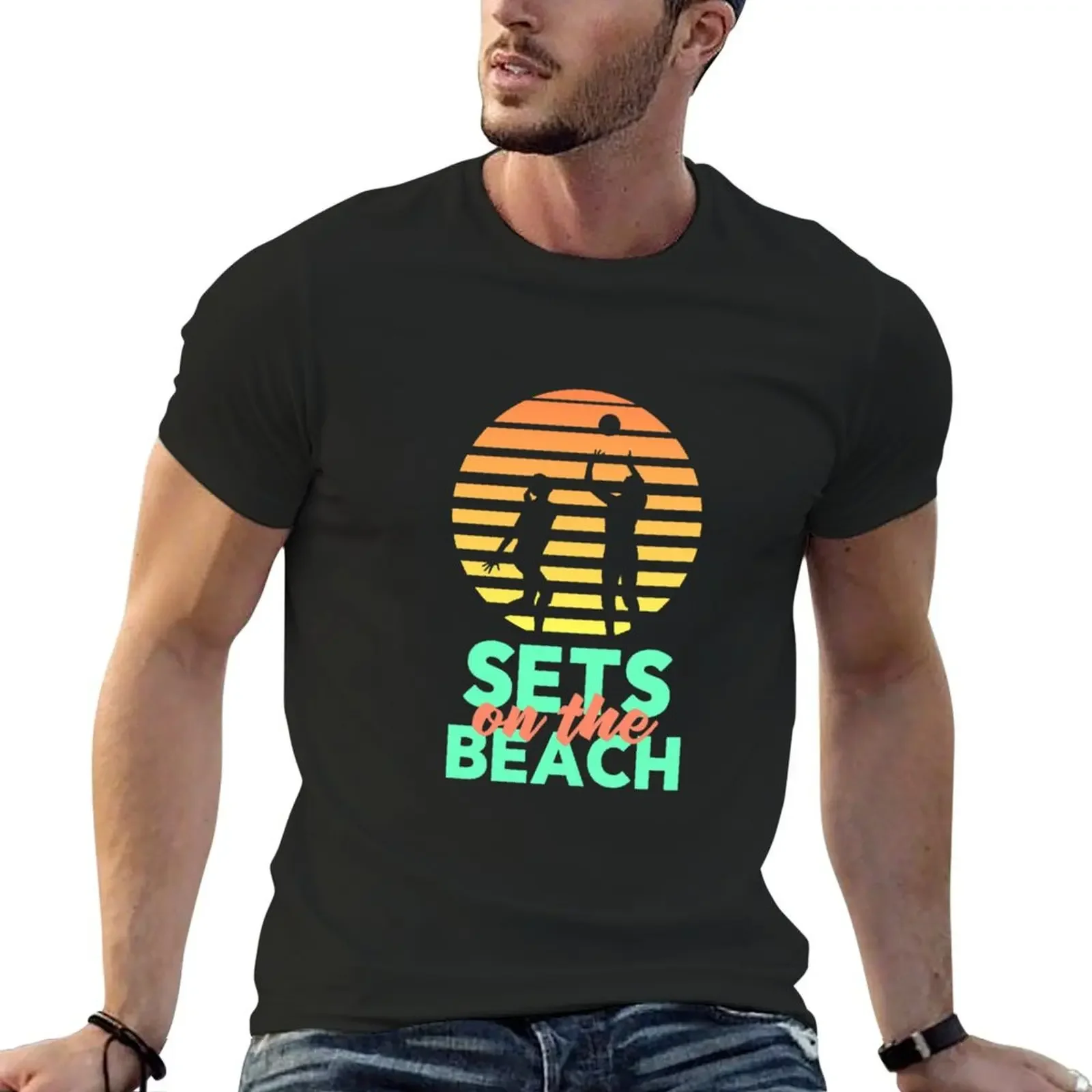 Volleyball Shirt For Men & Women - Sets On The Beach T-Shirt Short sleeve tee fitted t shirts for men