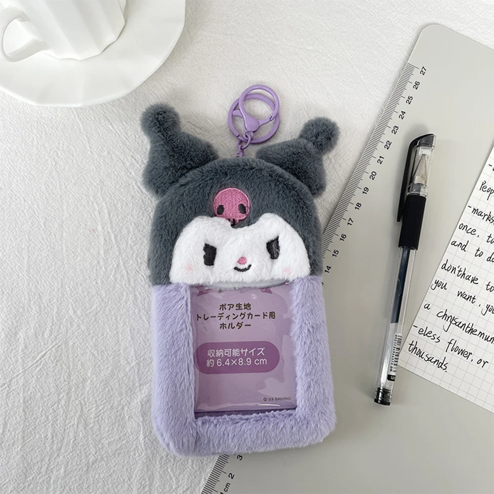 Sanrio Plush Cartoon Animal Kuromi Card Holder Small Card Transparent Protective Cover Pendant Student Keychain Card Bag Storage