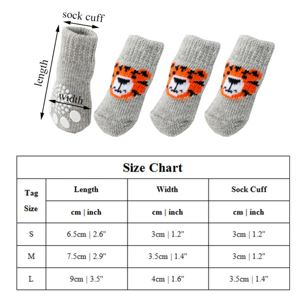 4Pcs Pet Cat Dog Floor Anti-slip Socks Autumn Winter Warm Soft Wool Socks Pet Kitten Puppy Anti-freeze Feet Paw Protector Socks