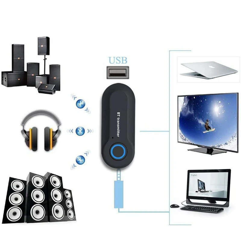 Transmissor Bluetooth Portátil Sem Fio, Estéreo, USB, Adaptador, 3,5mm, Dispositivos de Áudio, TV, PC, Carro